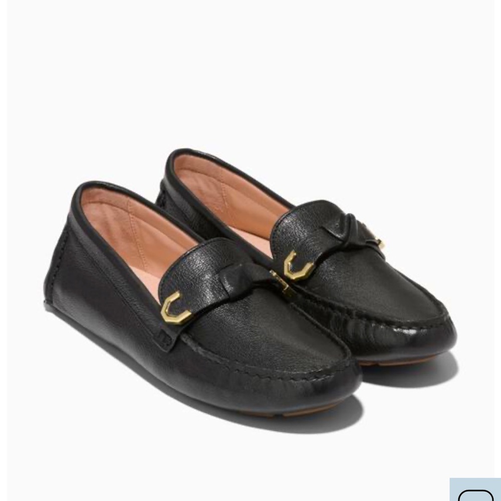 Cole Haan Black Leather Loafers with Gold Accents